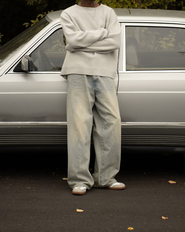 Extra Baggy Denim Jeans Hellblau Vintage Wäsche