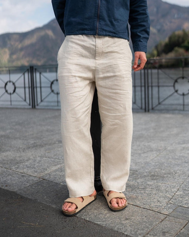 Baggy 100% hørbukser Beige | Skagen - clothing.dk