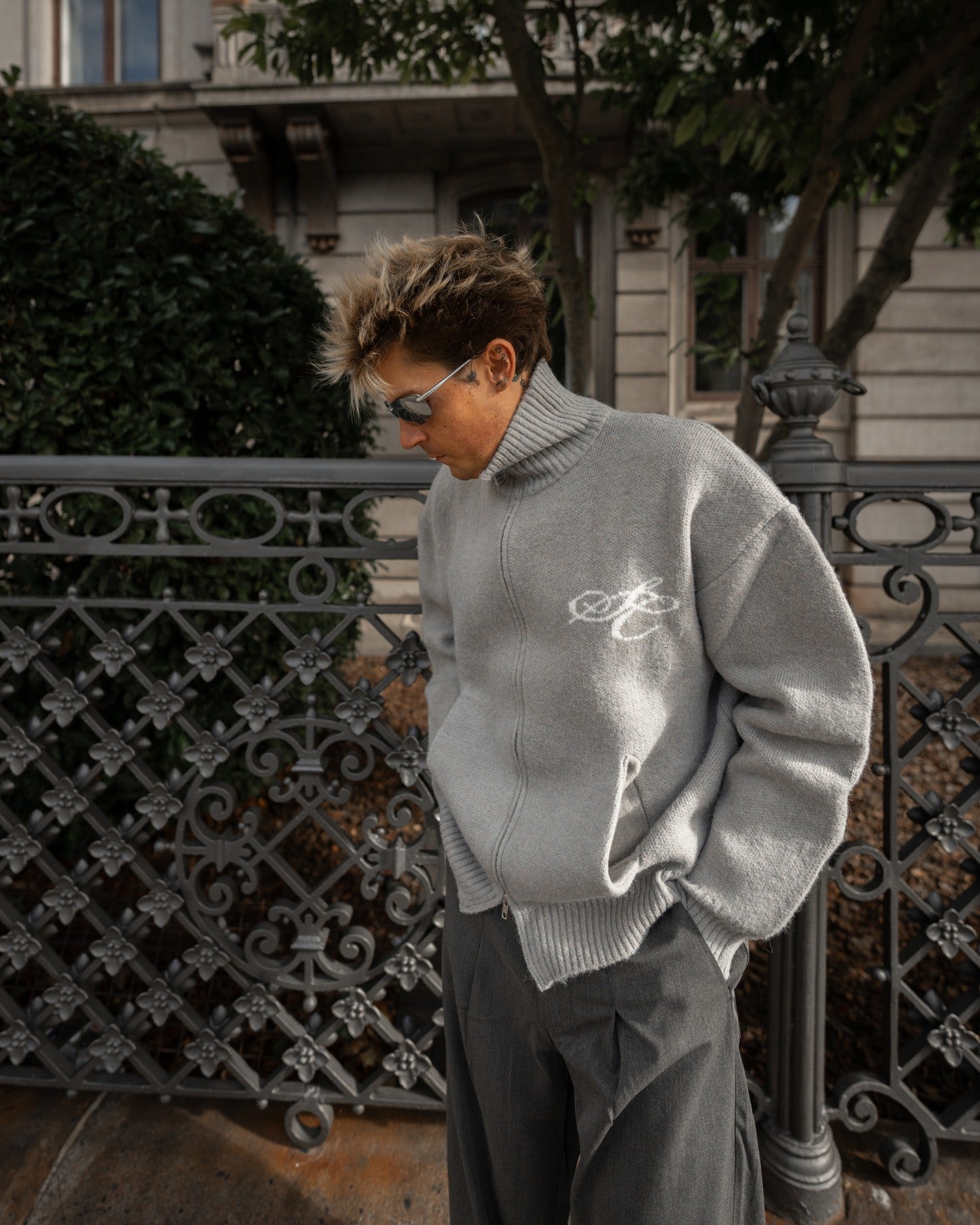 Full-zip Sweater Light grey