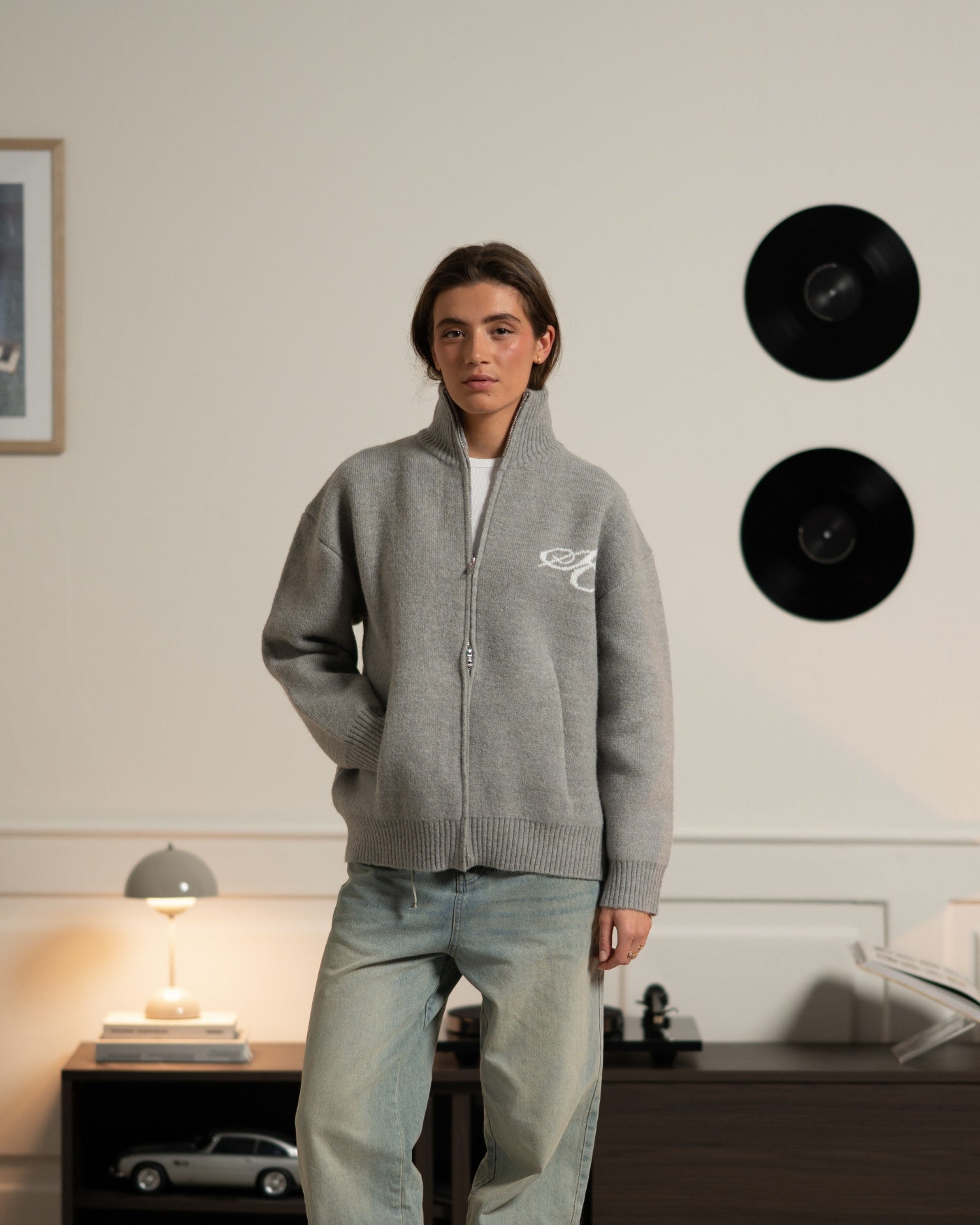 Vollzeigpullover hellgraue Dame