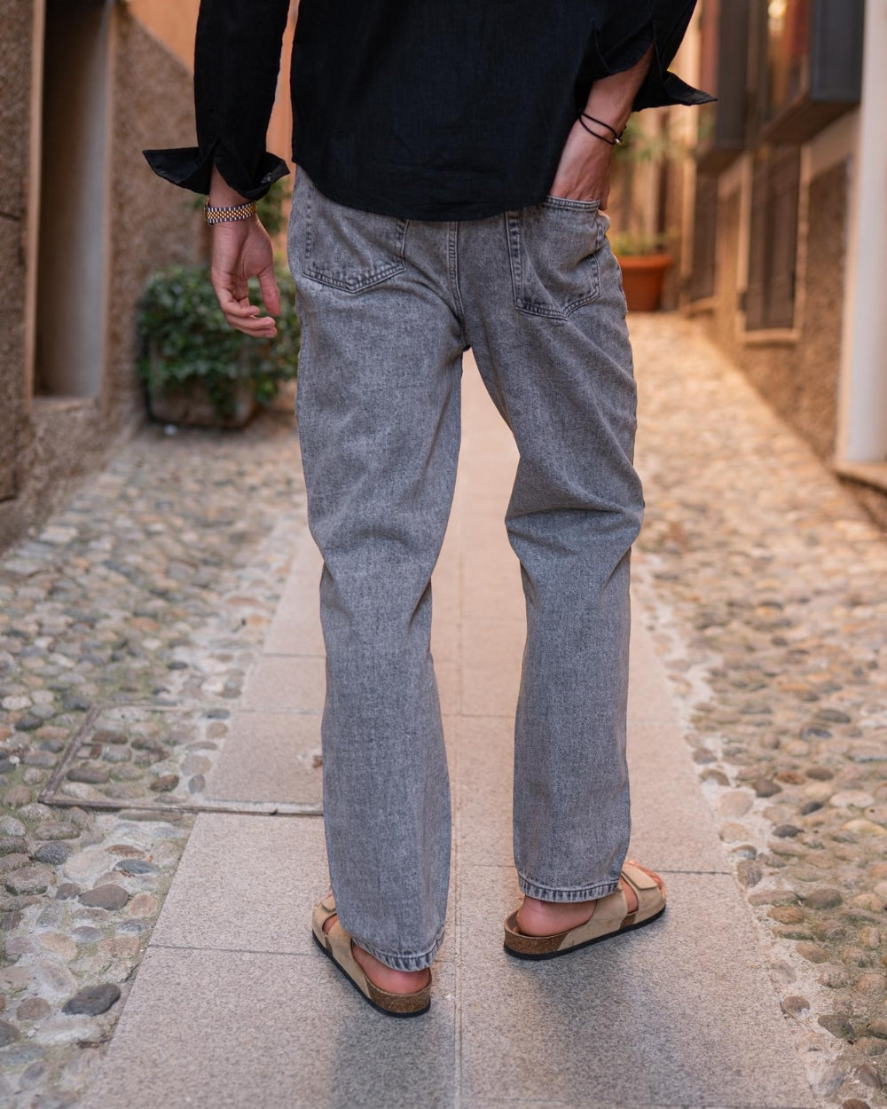 Regelmäßige Denim -Jeans grau gewaschen