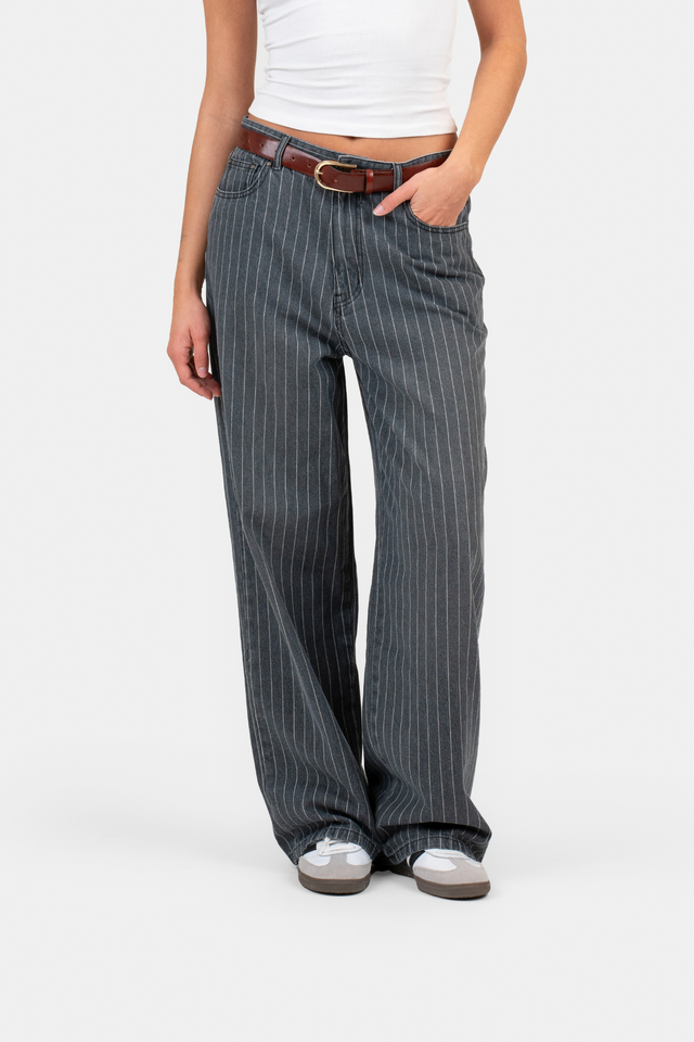 Baggy Denim Jeans Washed Pinstripe