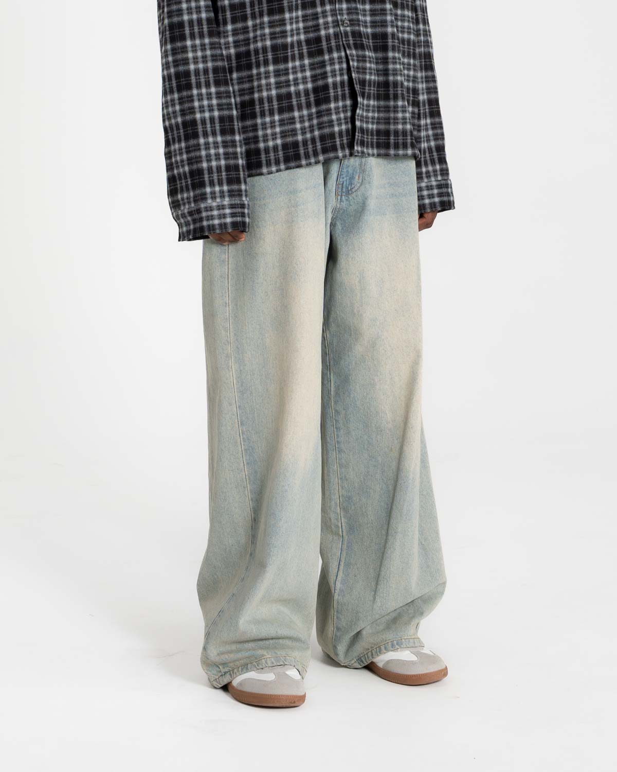 Extra Baggy Denim Jeans Hellblau Vintage Wäsche