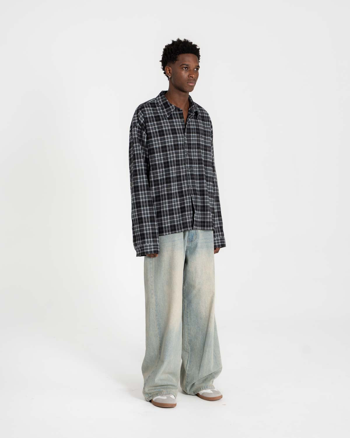 Extra Baggy Denim Jeans Hellblau Vintage Wäsche