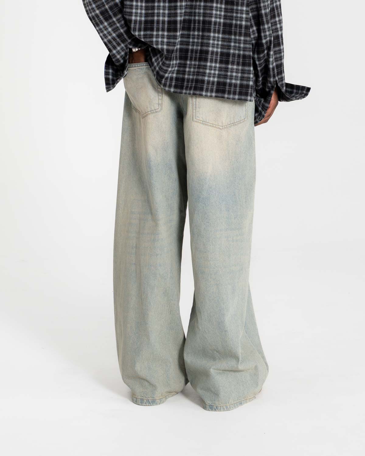 Extra Baggy Denim Jeans Hellblau Vintage Wäsche