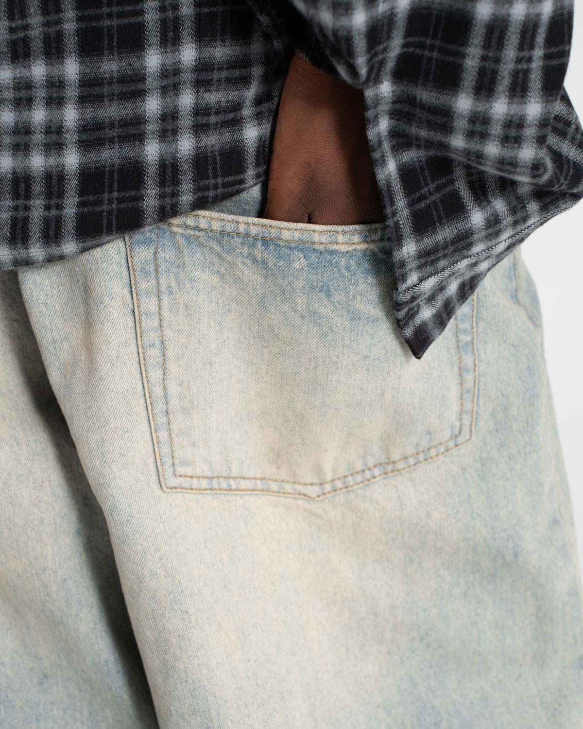 Extra Baggy Denim Jeans Hellblau Vintage Wäsche