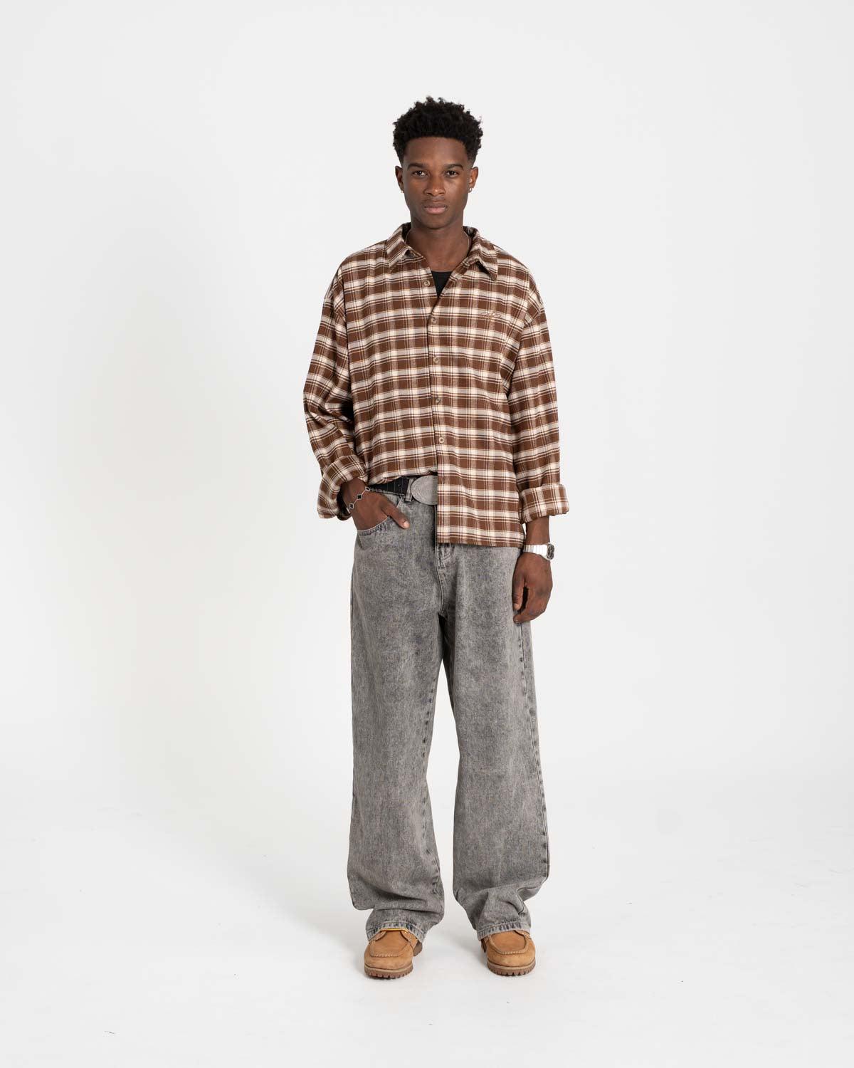 Baggy-Denim-Jeans, grau gewaschen