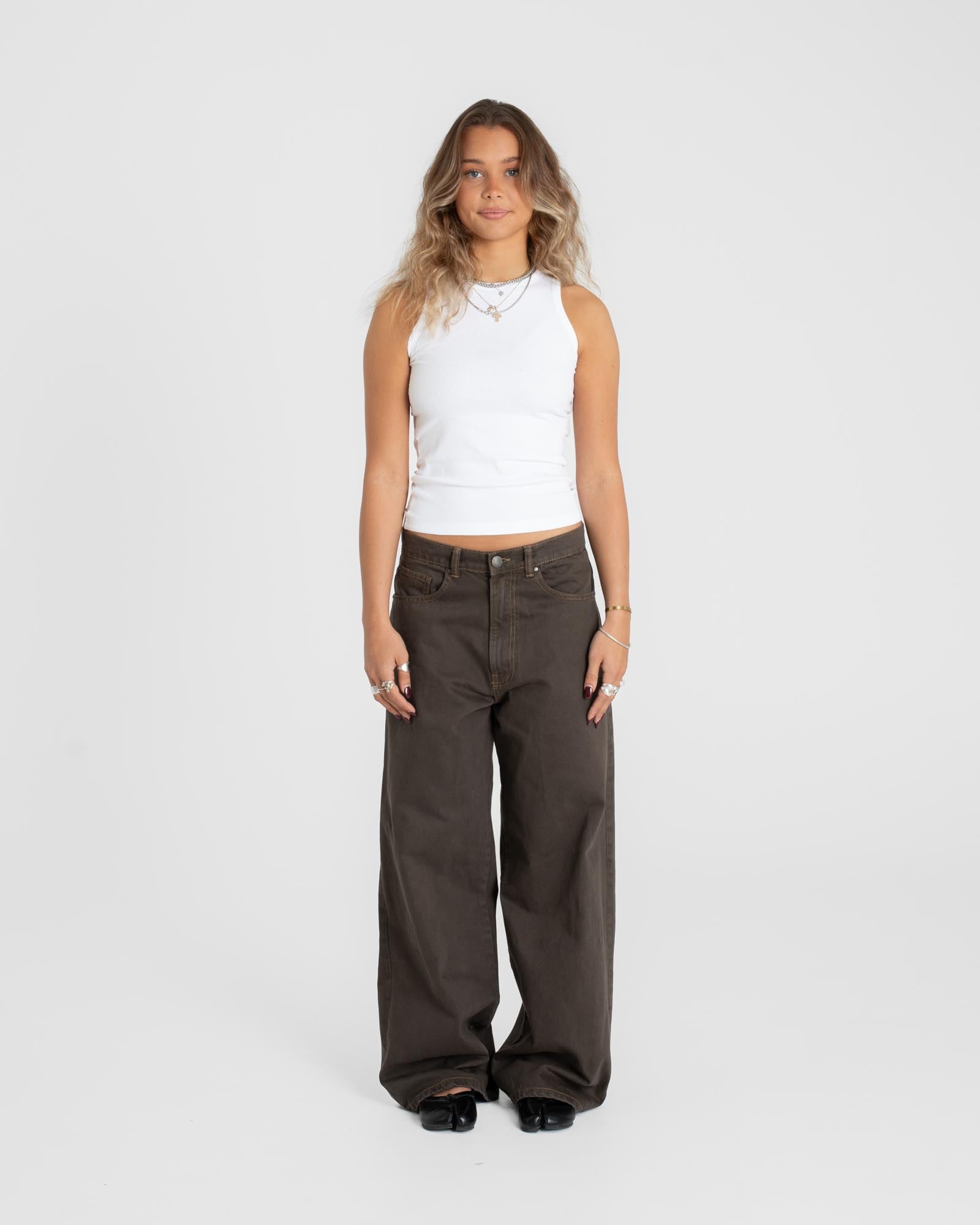 Extra Baggy Denim Jeans Braun Damen