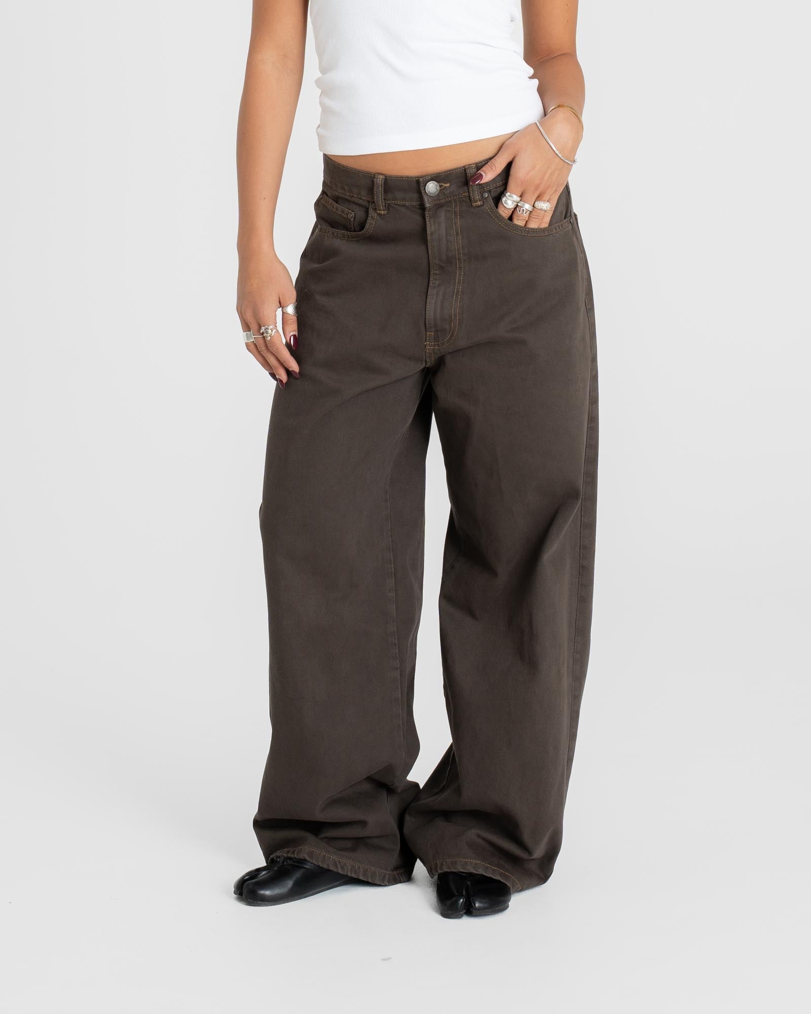 Extra Baggy Denim Jeans Braun Damen