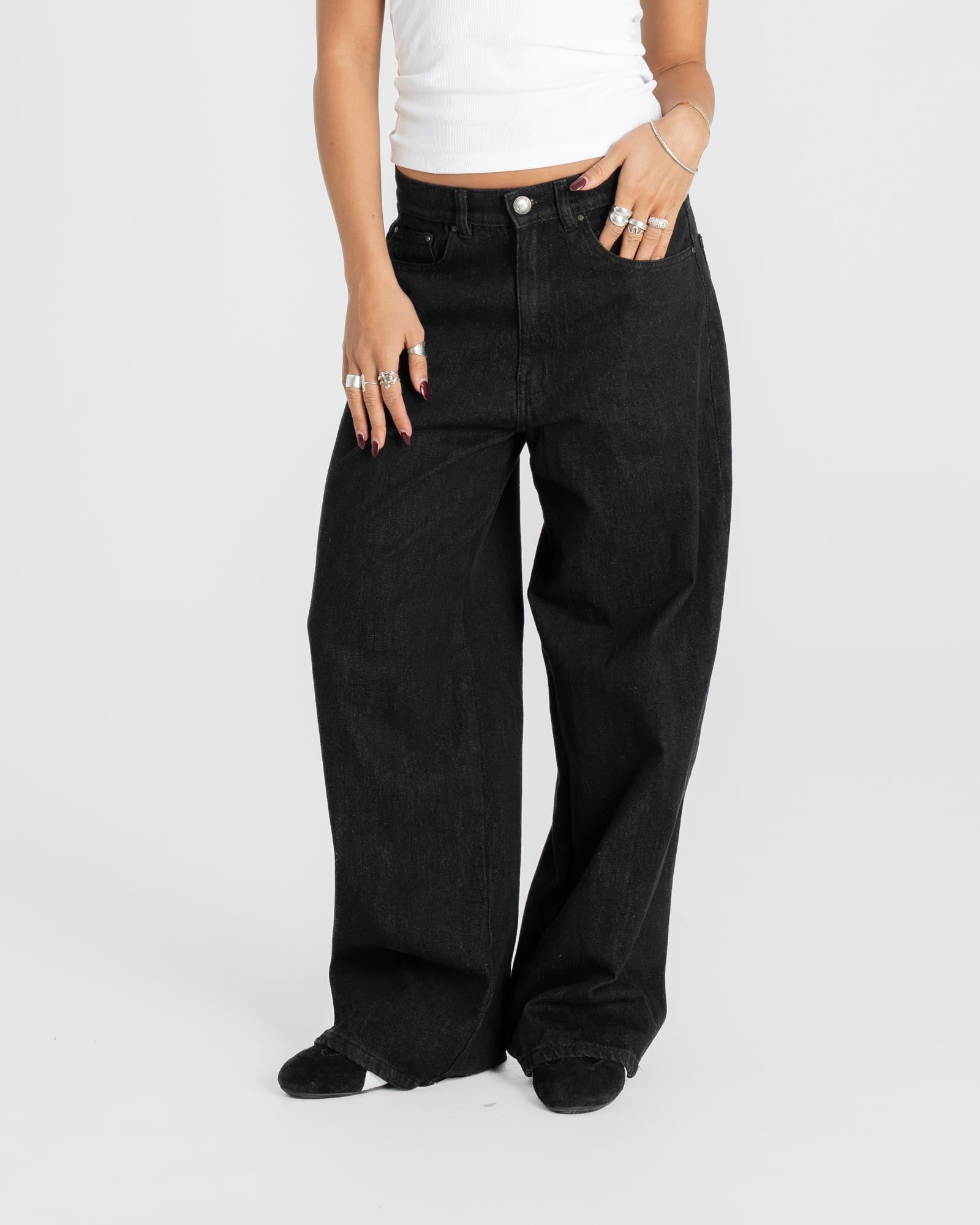 Extra Baggy Denim Jeans Schwarz Damen