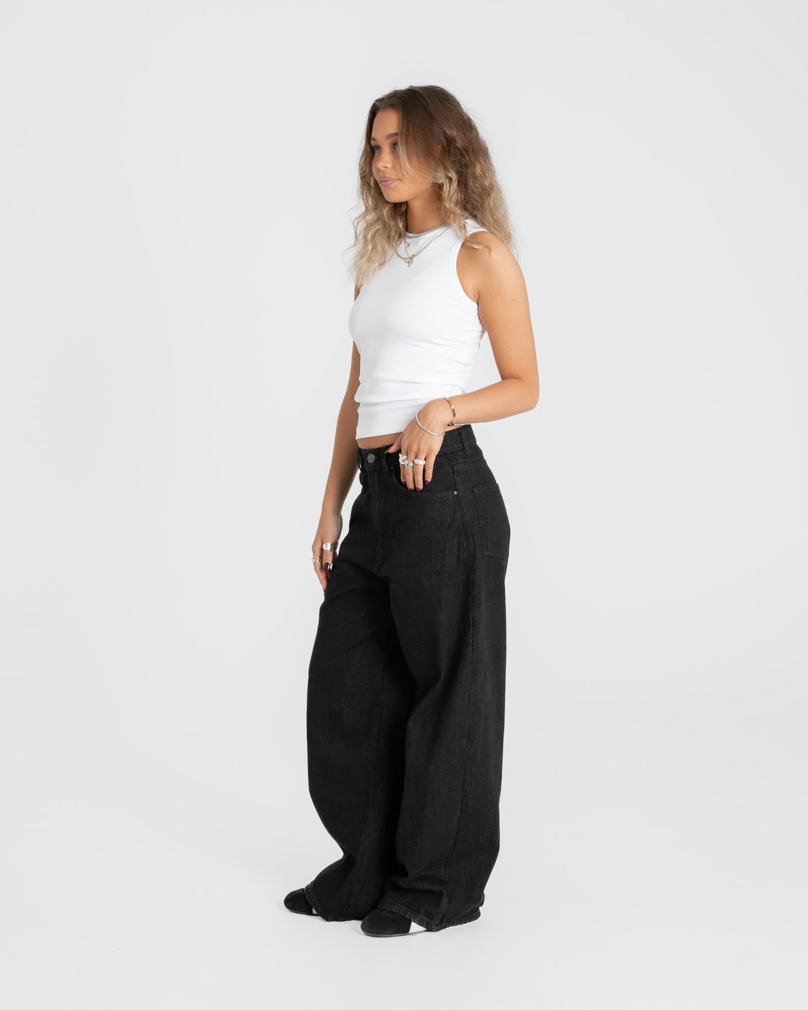 Extra Baggy Denim Jeans Schwarz Damen