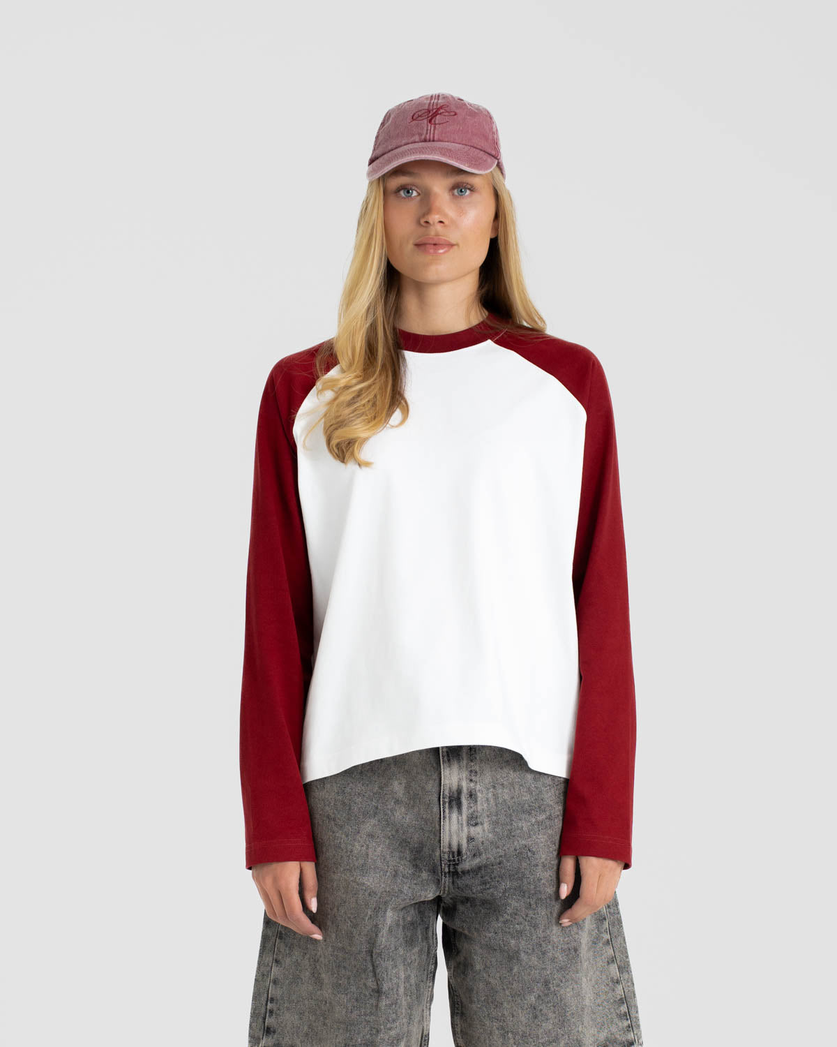 Raglan Longsleeve T-shirt White/Bordeaux dame