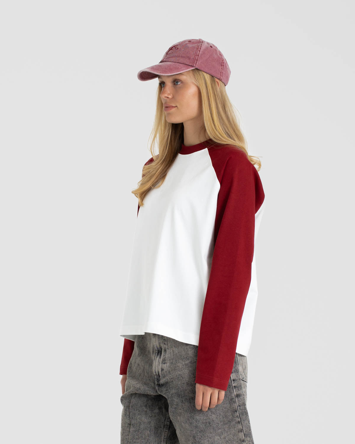 Raglan Longsleeve T-shirt White/Bordeaux dame