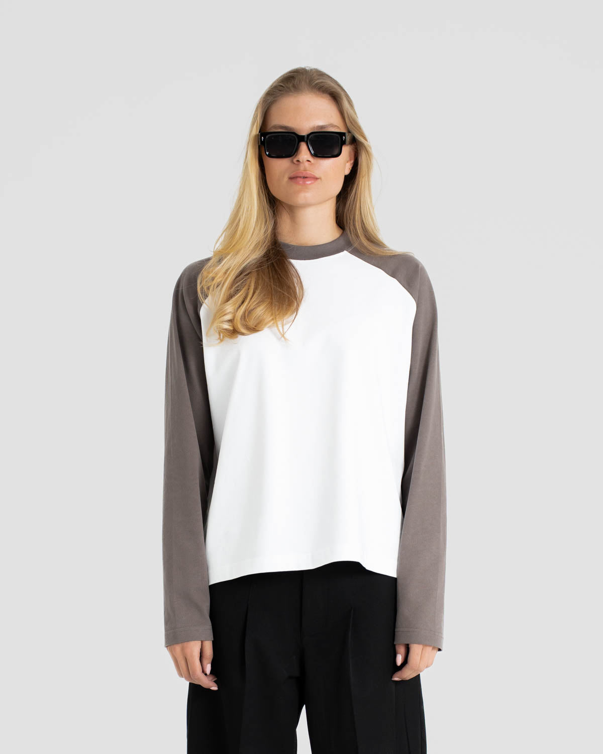 Raglan Longsleeve T-shirt White/Grey dame