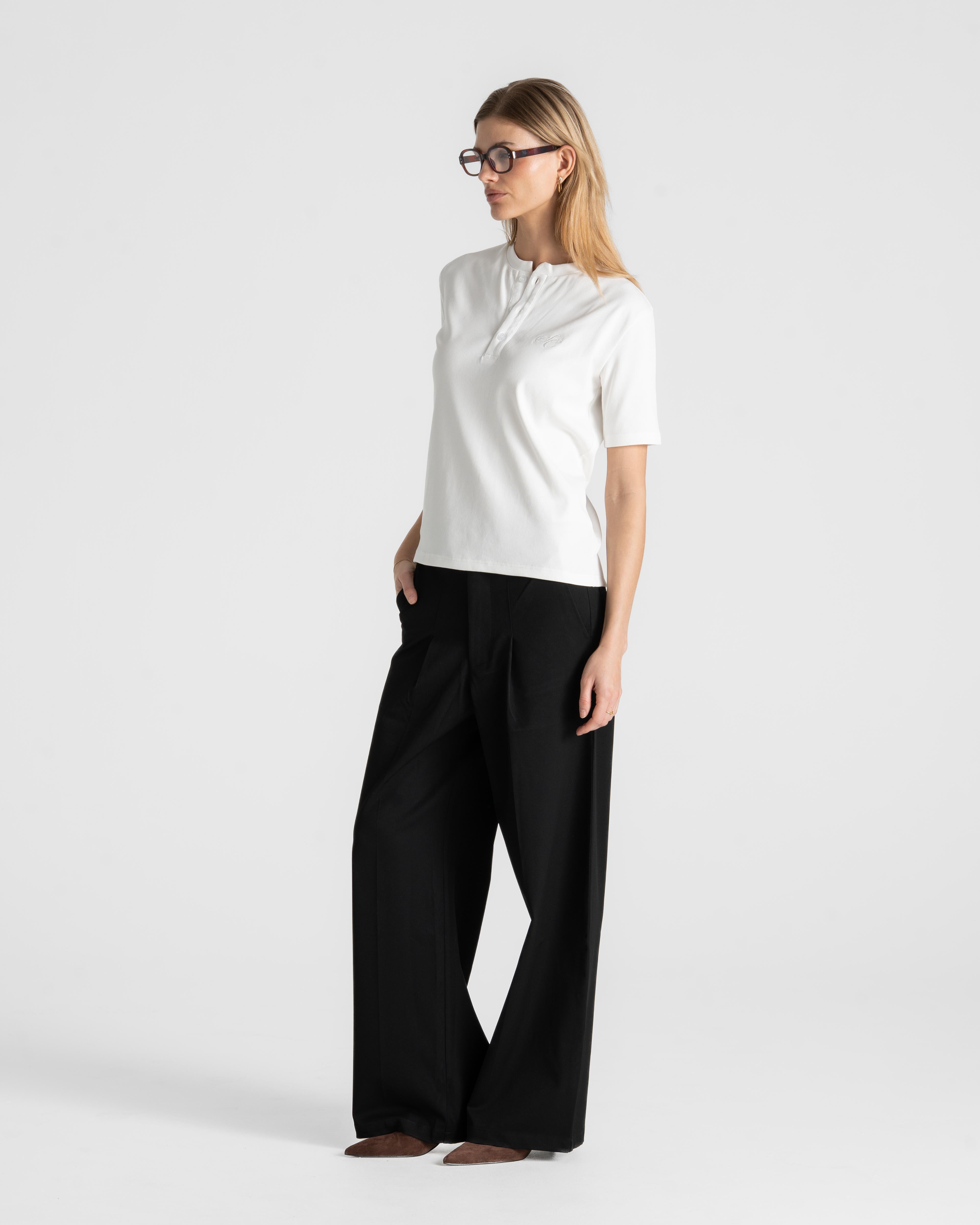 Henley Short Sleeve White dame