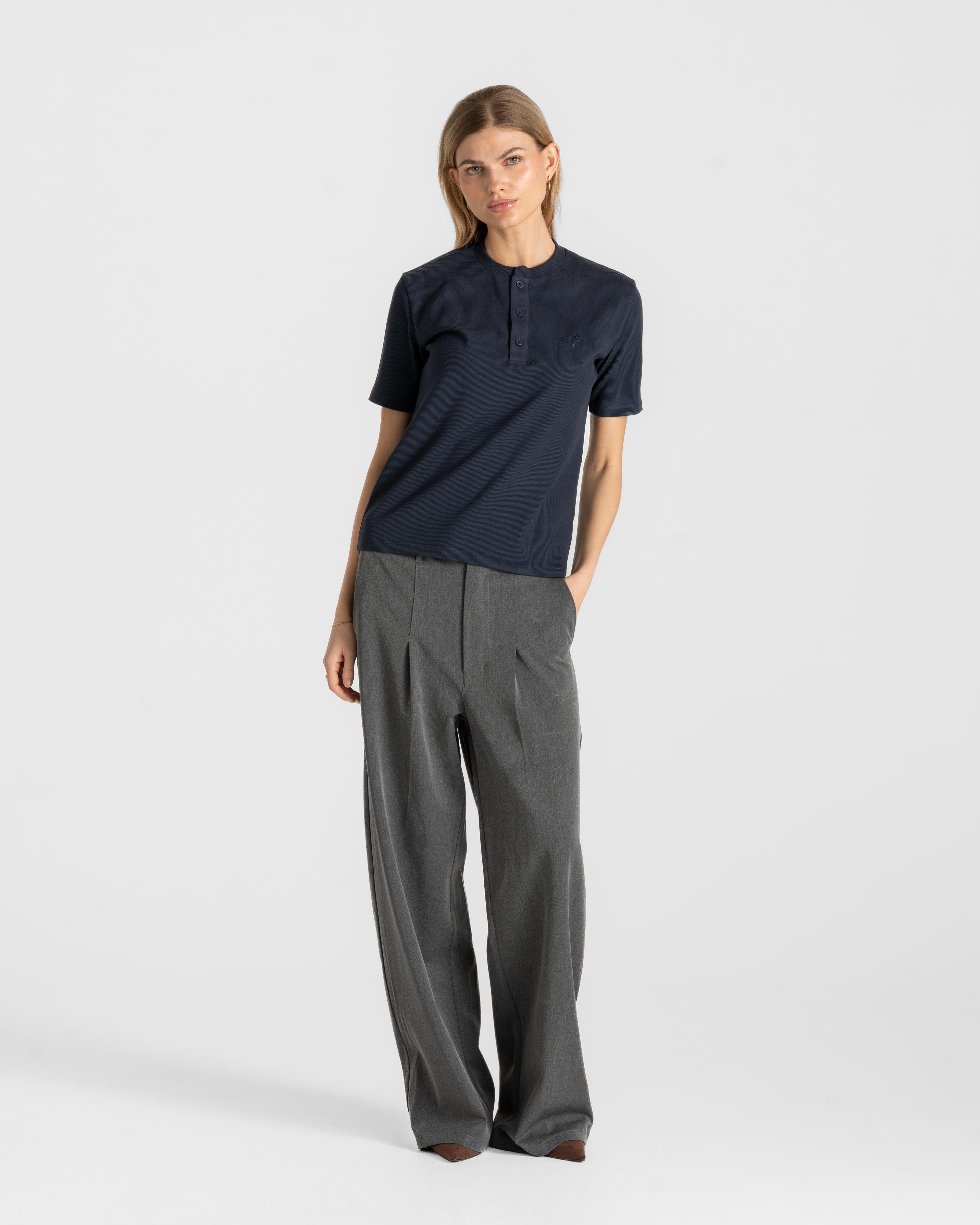 Henley Short Sleeve Navy Dame