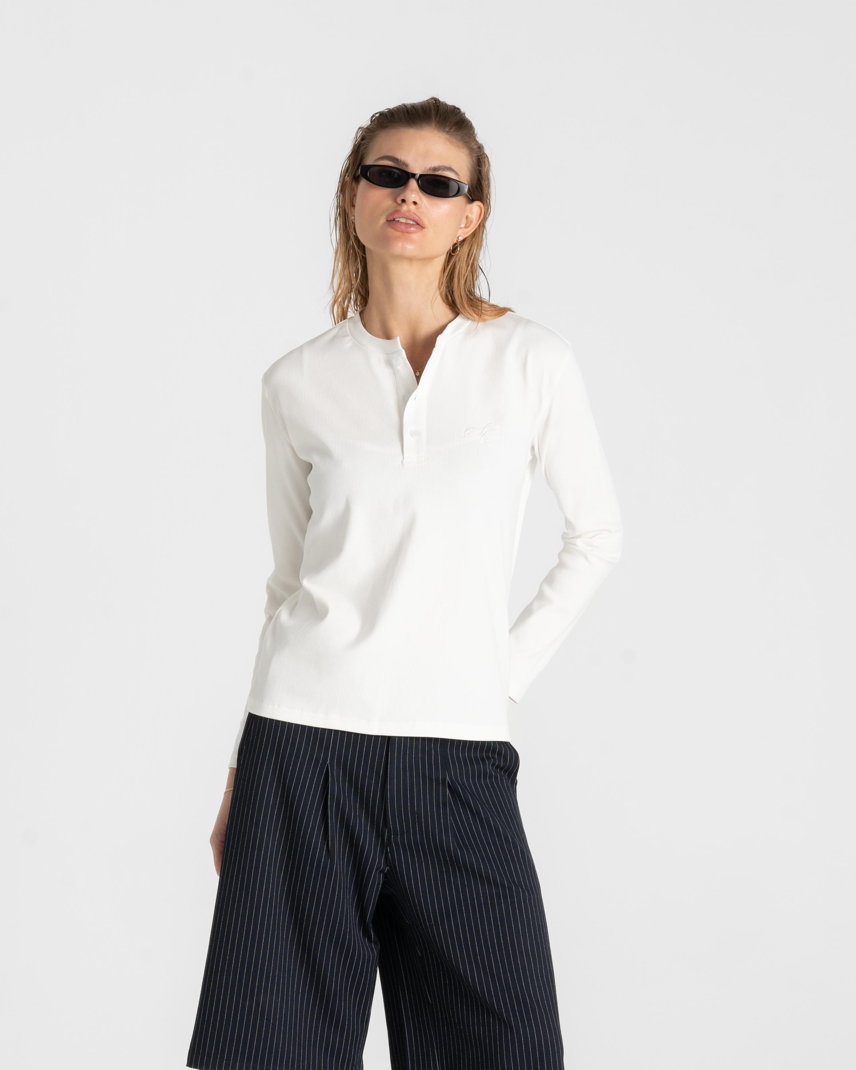 Henley Long Sleeve White Dame