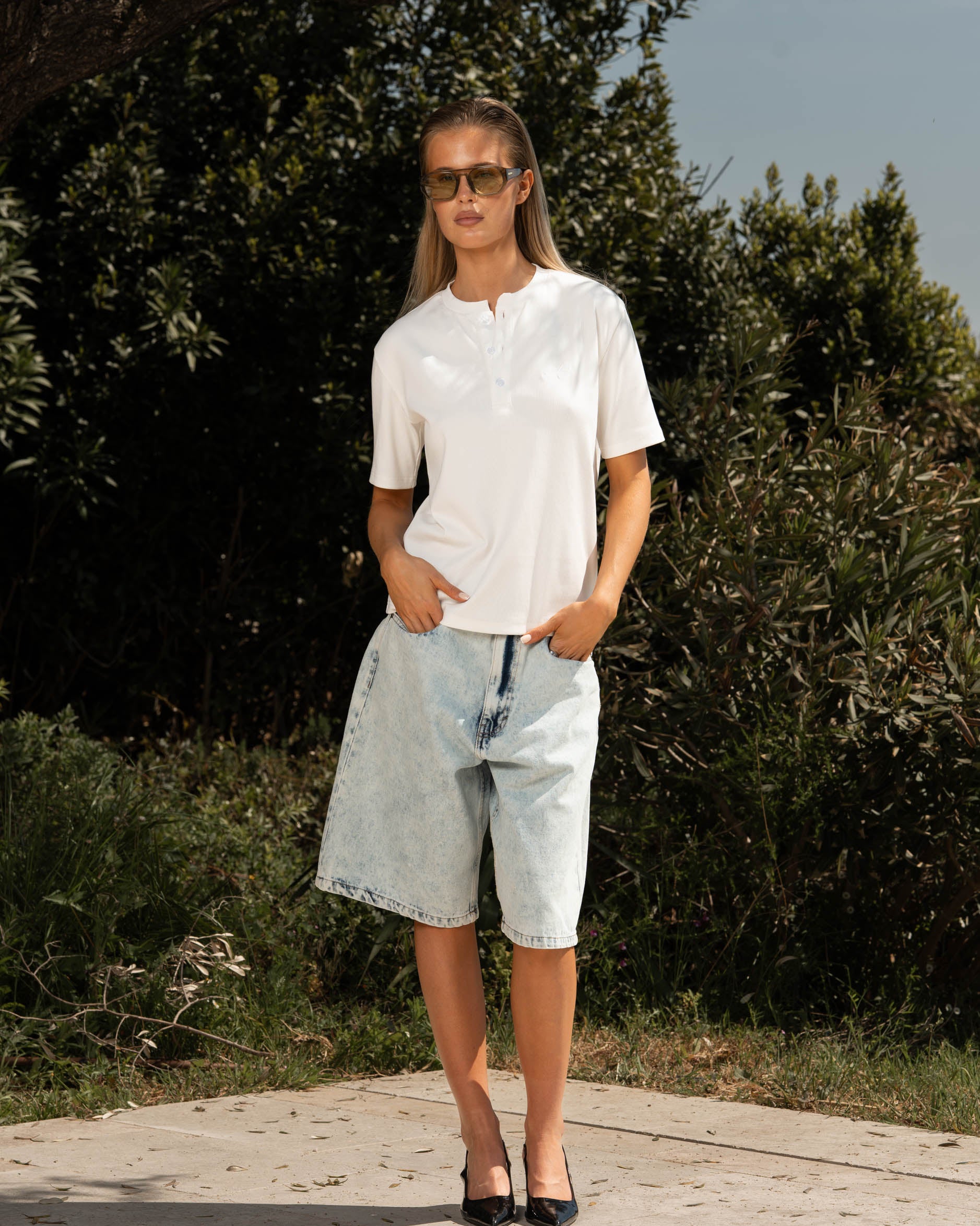 Henley Short Sleeve White dame