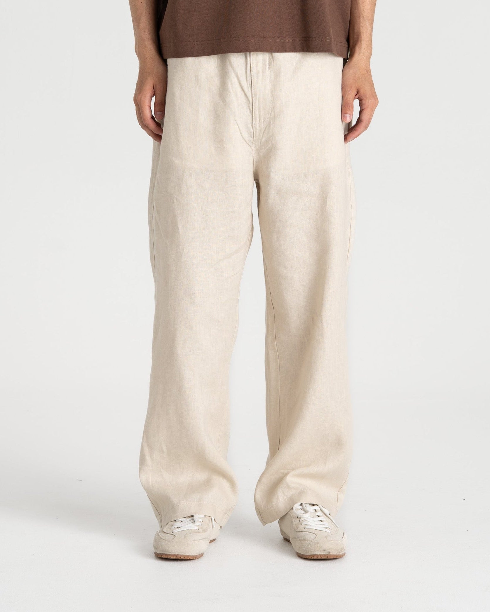 Baggy 100% flax pants beige