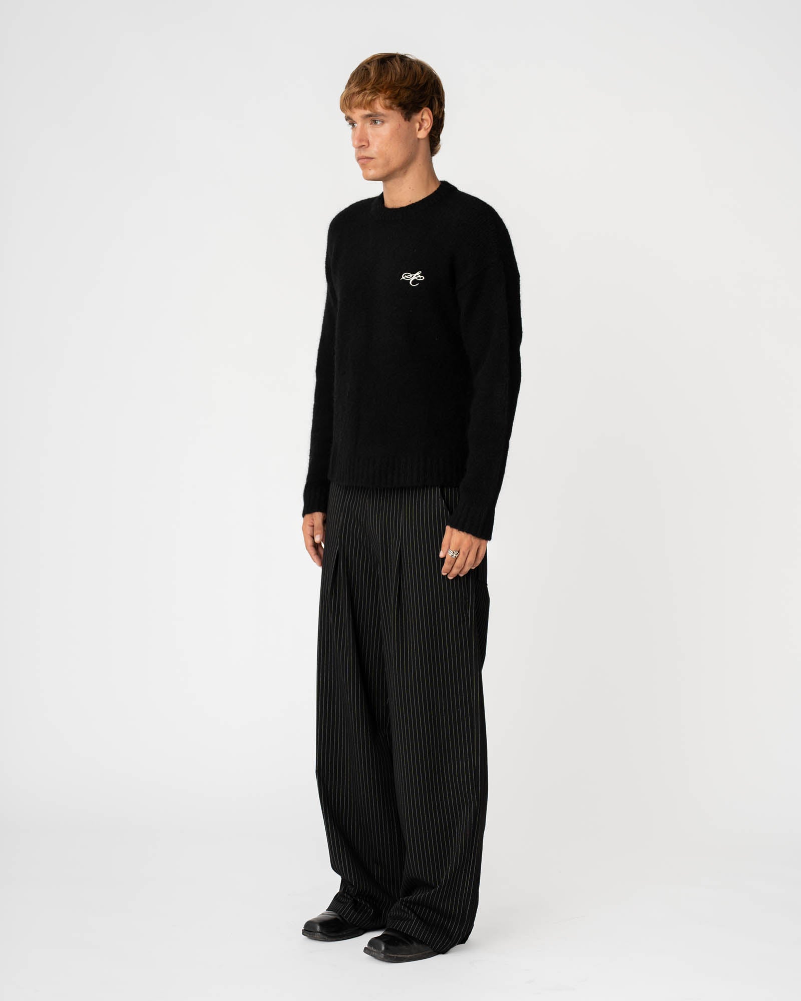 Baggy Suit Pants Black Pinstriped