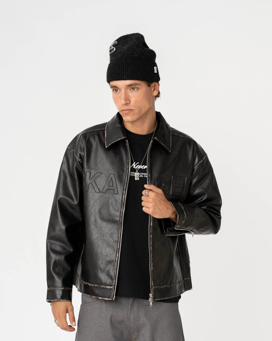 Distressed Leather Jacket Black