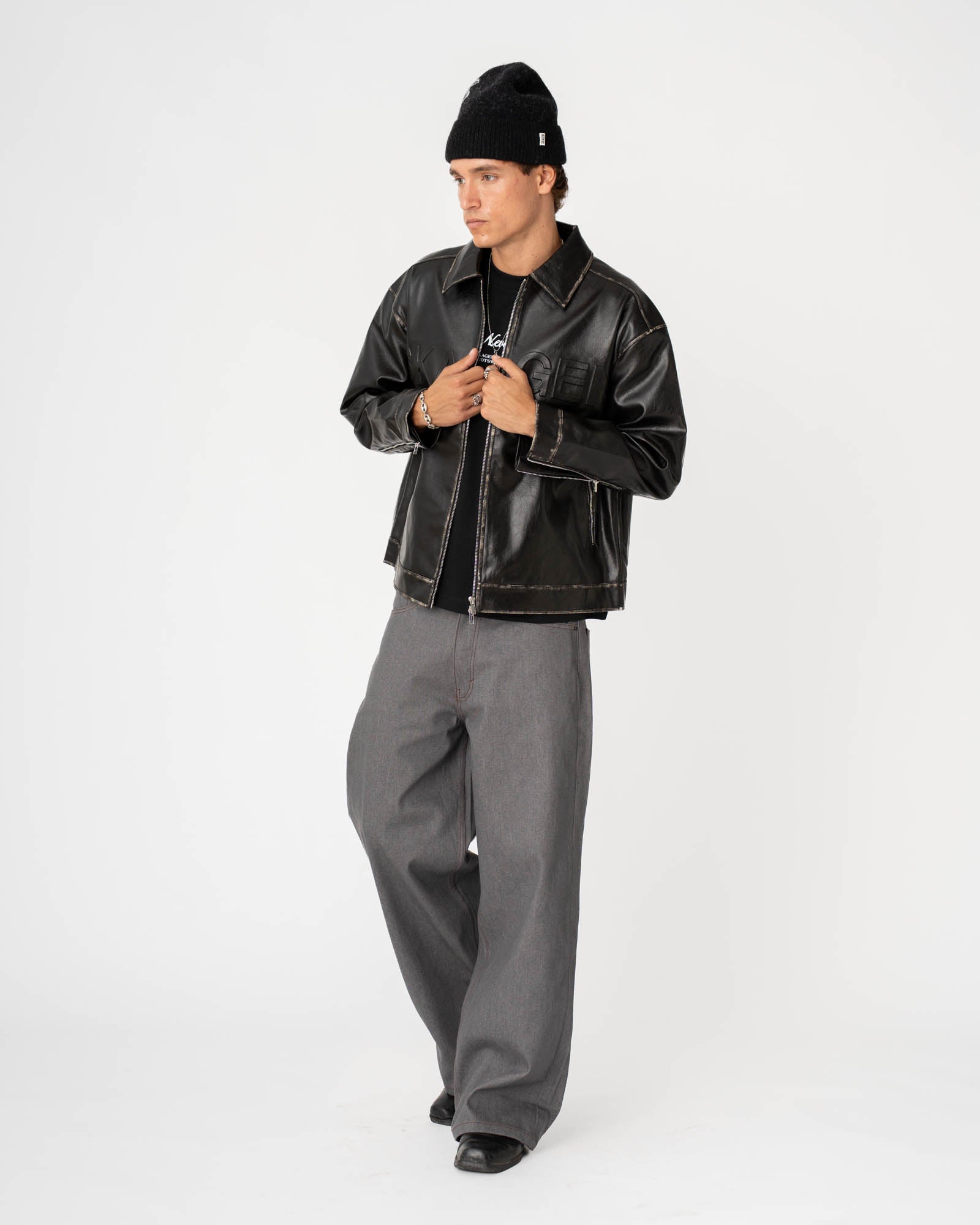 Distressed Leather Jacket Black