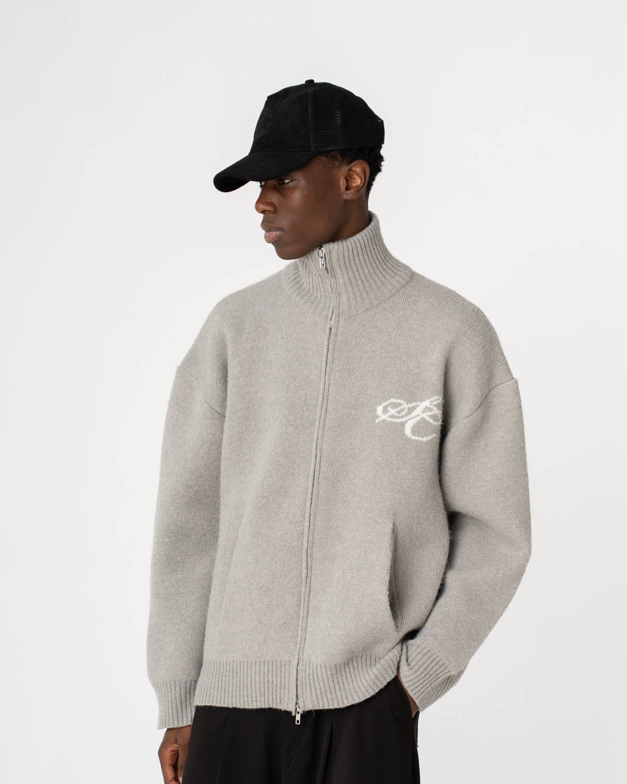Full-zip Sweater Light grey