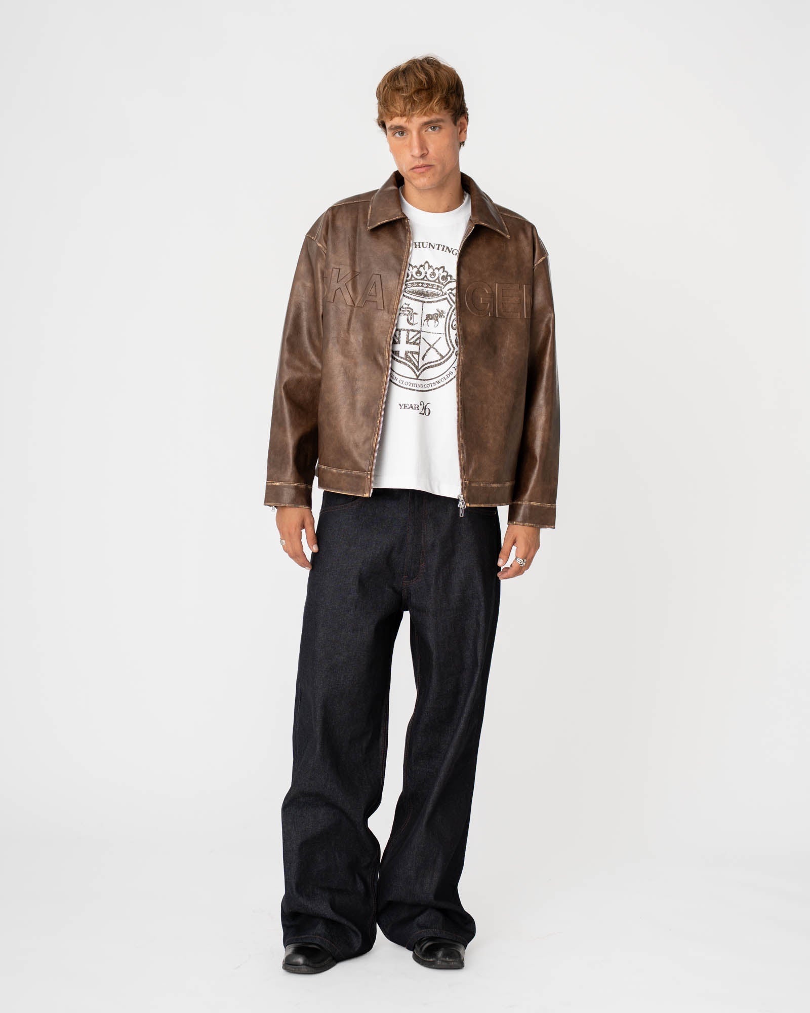 Distressed Leather Jacket Brown