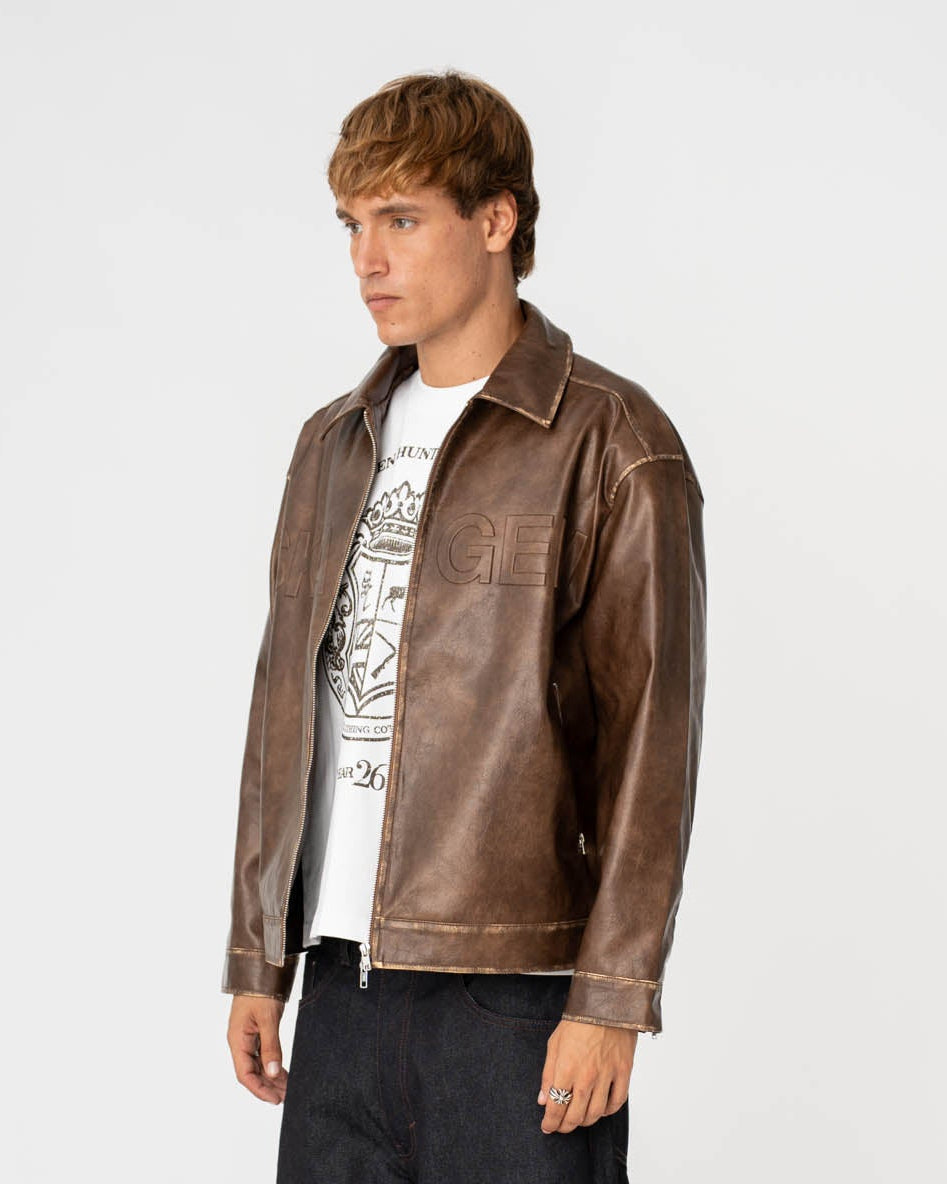Distressed Leather Jacket Brown