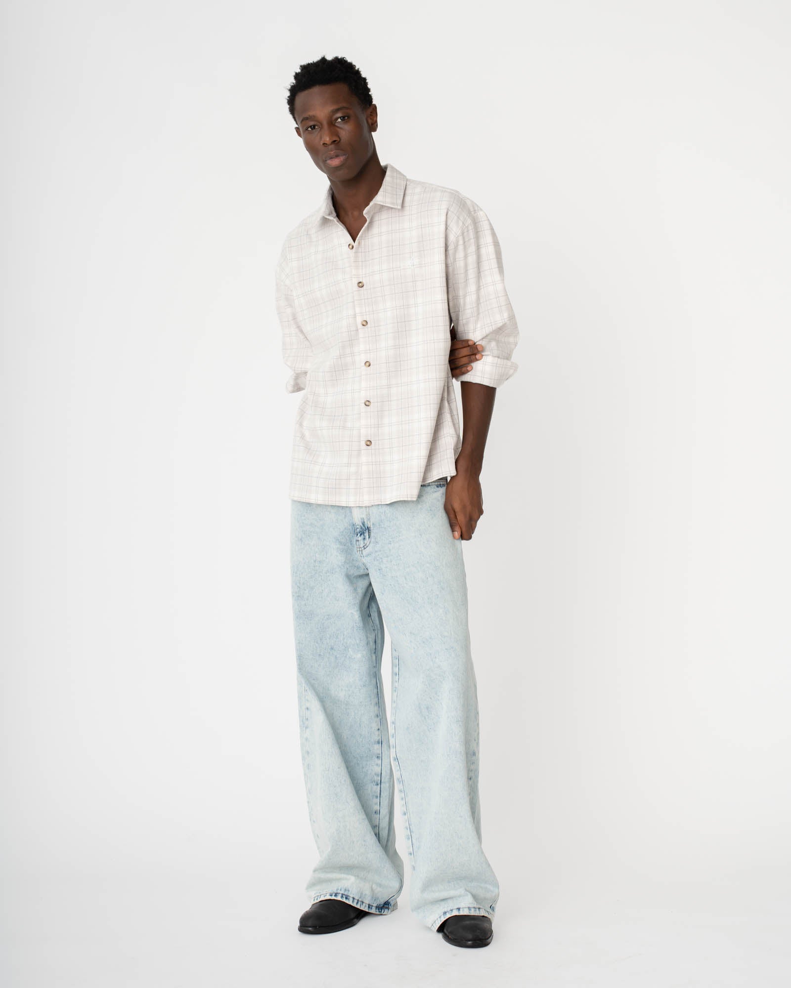 Checked Flannel shirt White