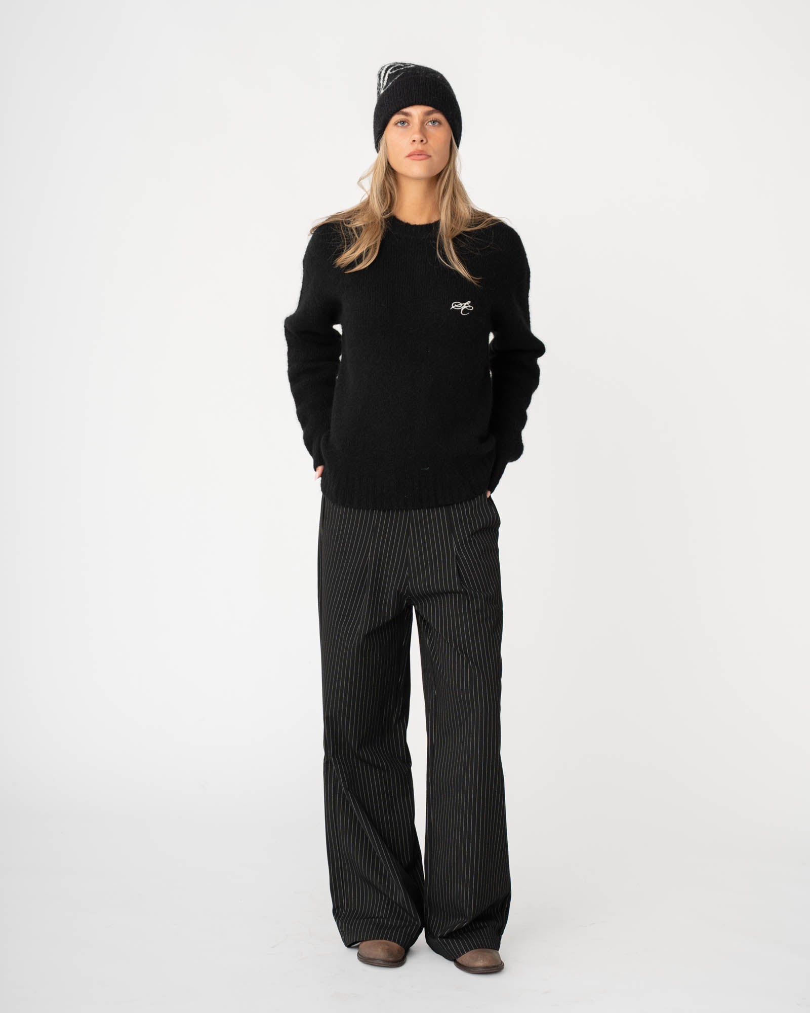 Baggy Suit Pants Black Pinstriped
