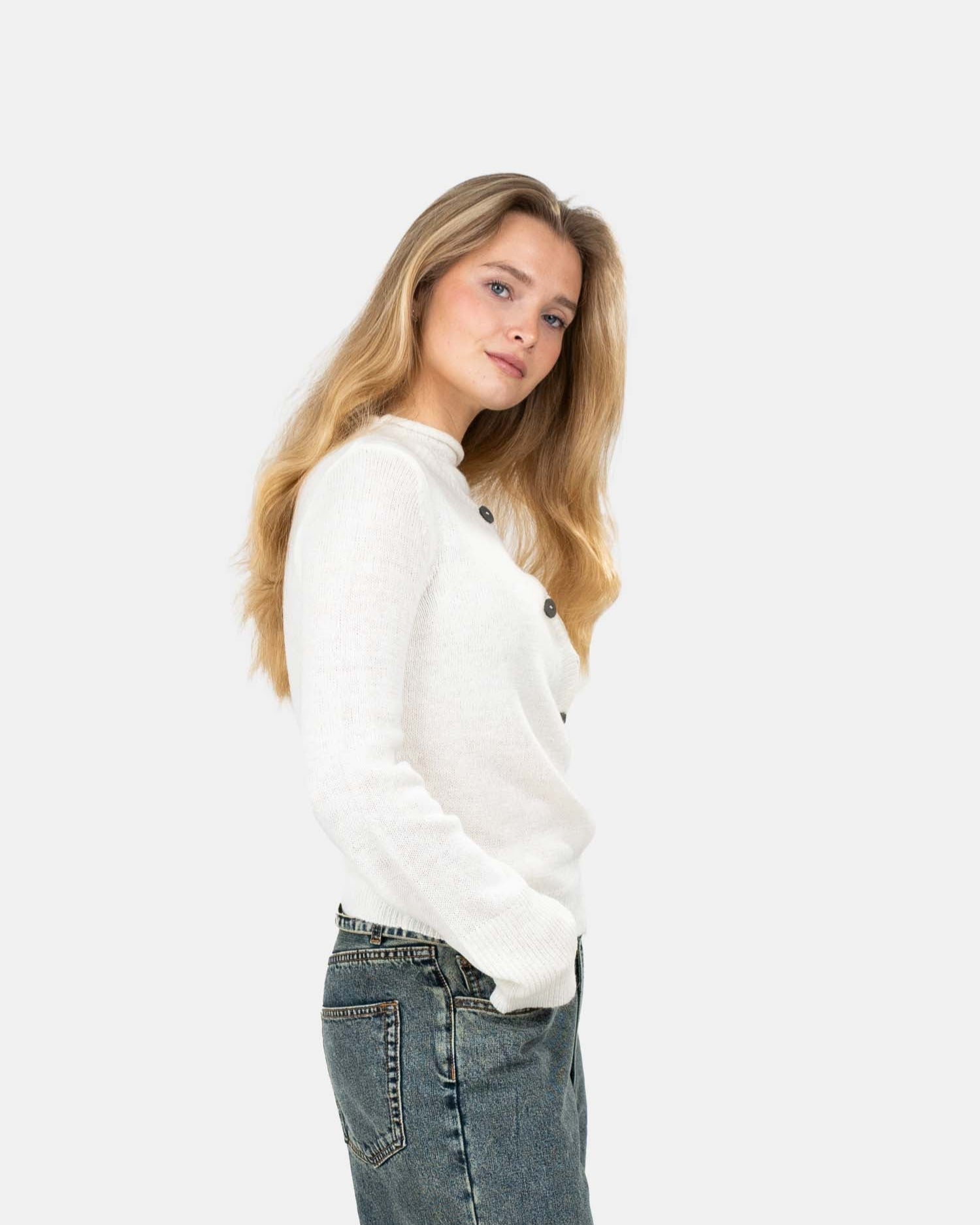 Asymmetrisk Cardigan Cremehvid | Skagen - clothing.dk