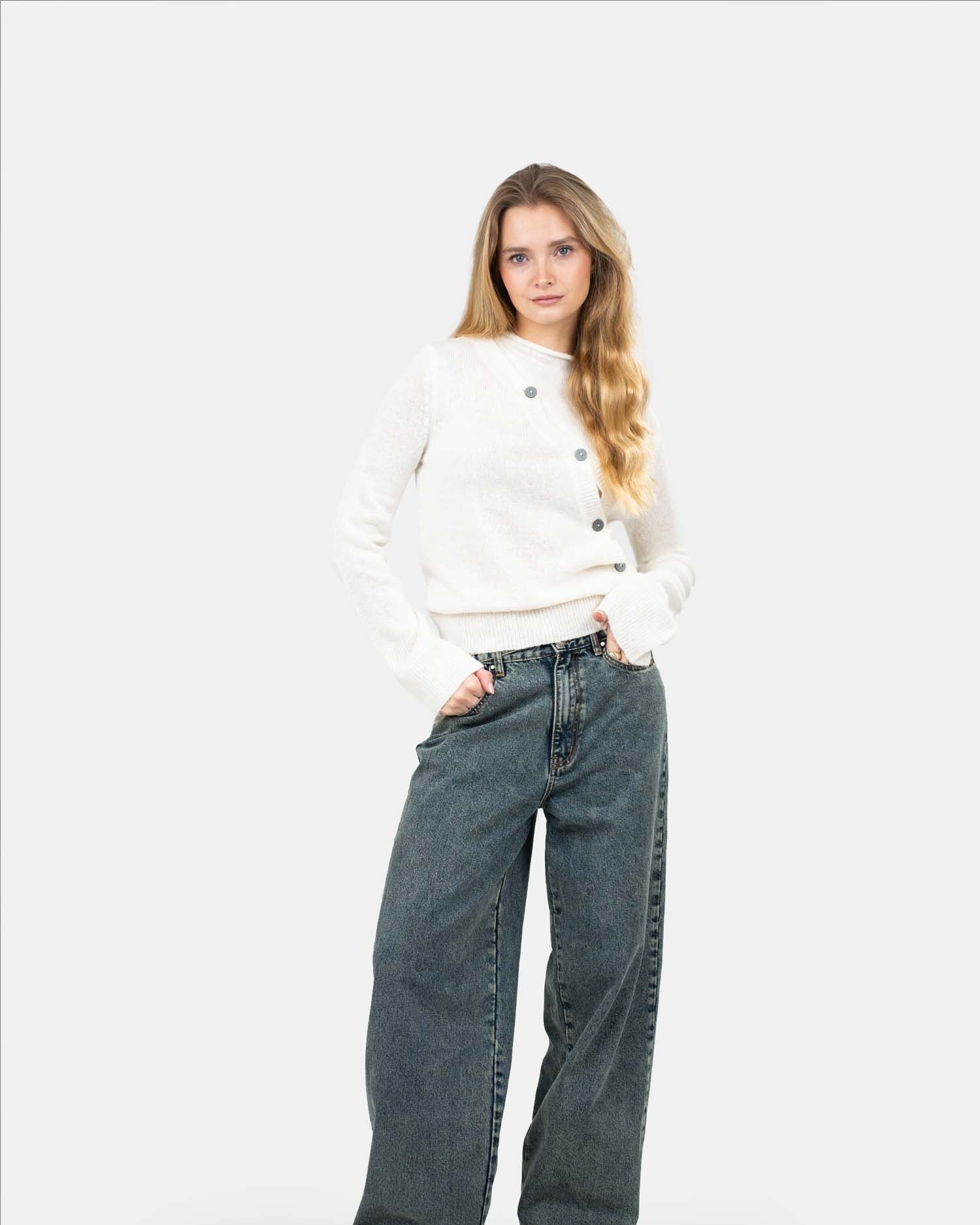 Asymmetrisk Cardigan Cremehvid | Skagen - clothing.dk