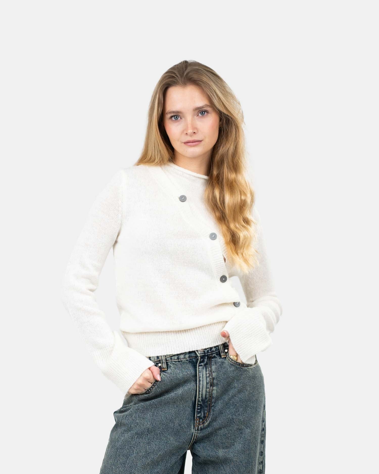 Asymmetrisk Cardigan Cremehvid | Skagen - clothing.dk