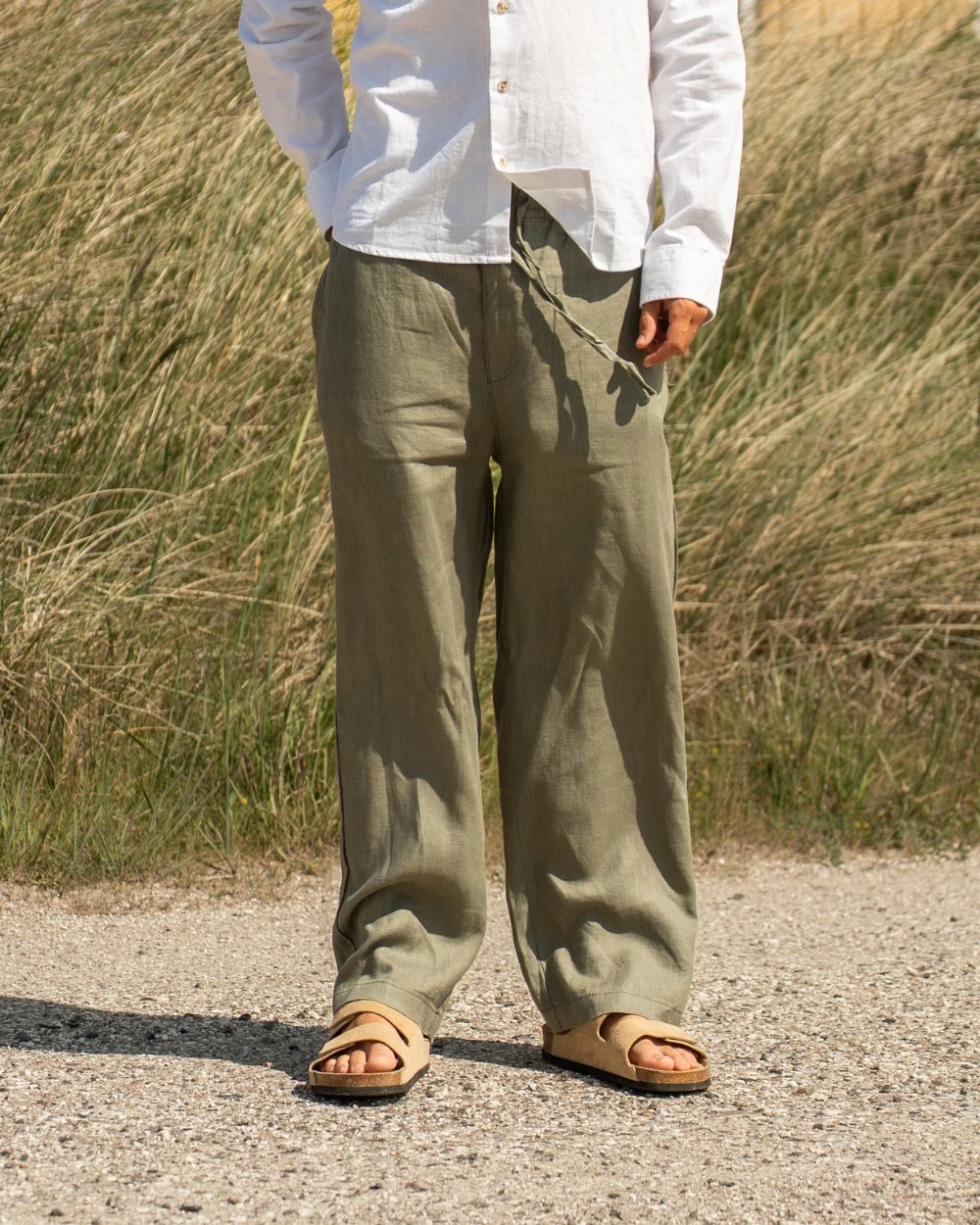 Baggy 100% hørbukser Army | Skagen - clothing.dk