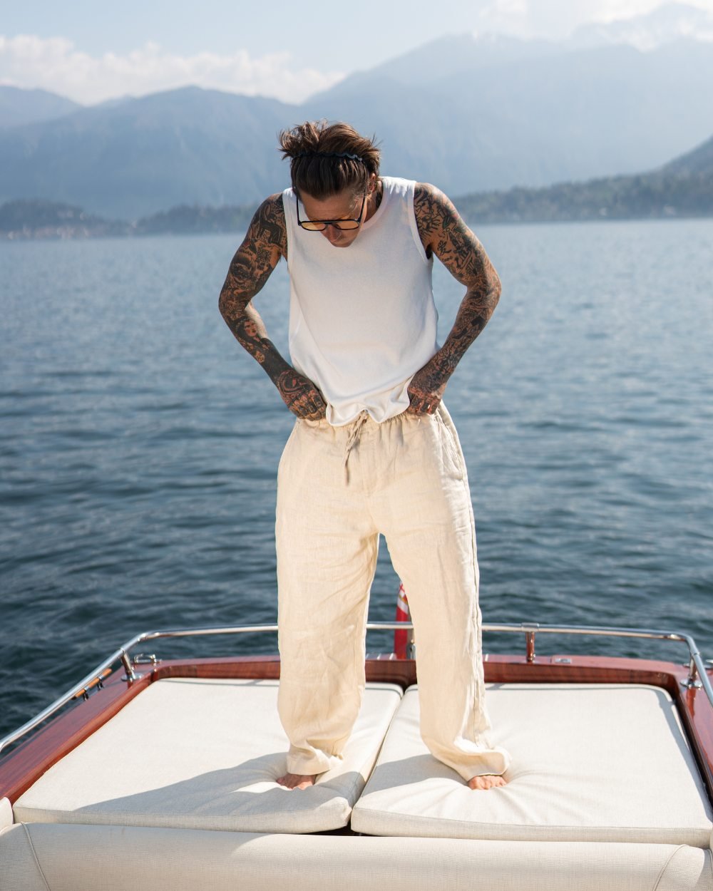 Baggy 100% hørbukser Beige | Skagen - clothing.dk