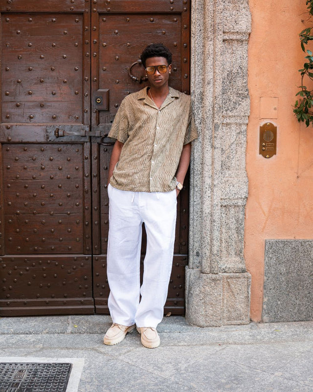 Baggy 100% Leinenhose Weiß