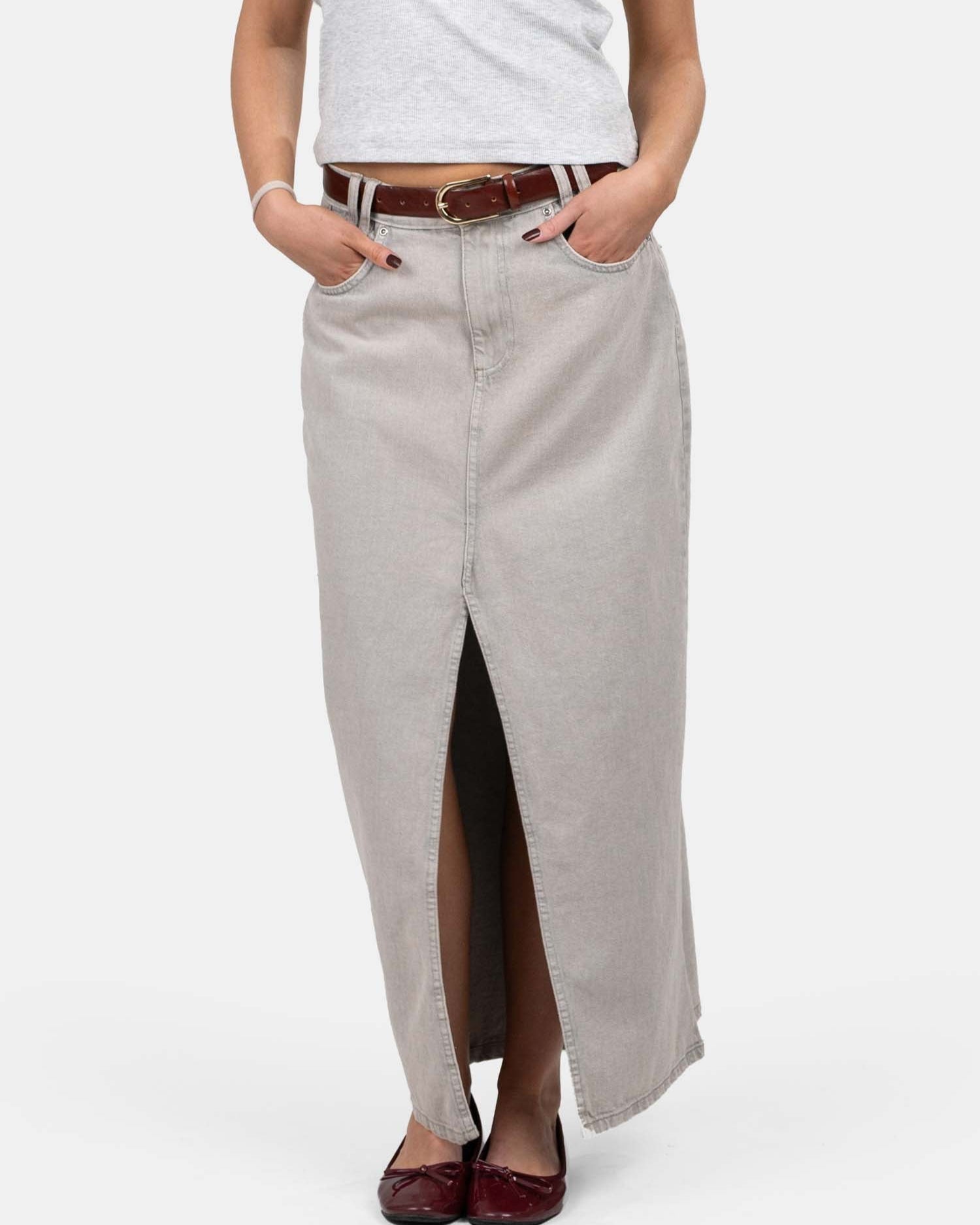 Front Slit Skirt Light Grey | Skagen - clothing.dk